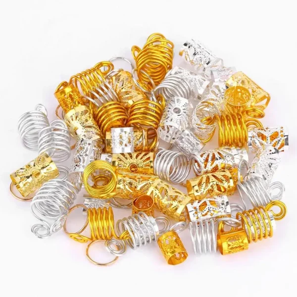 Anneaux de Cheveux Africains en Métal localité, Perles, Mancommuniste, Tubes, Breloques, Dreadlock, Dreadlocks, Bijoux, Accessoires de Décoration, 90 Pièces – Image 3