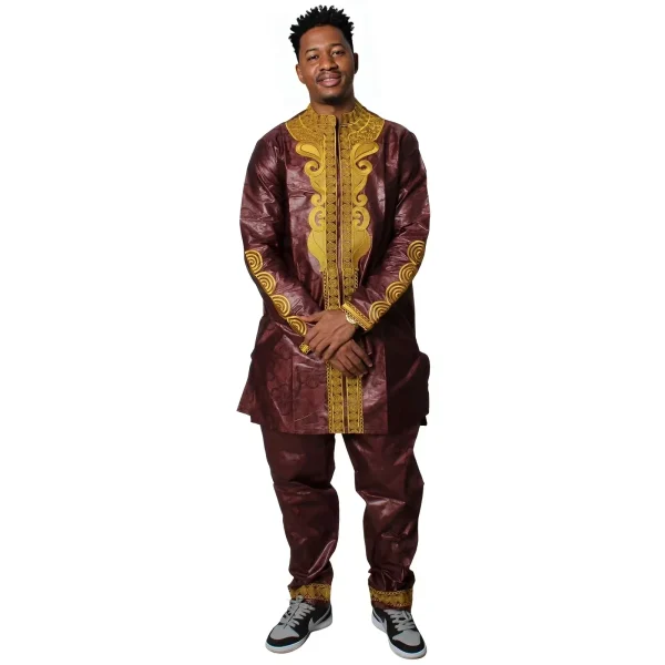 Bazin riche brodé pour hommes avec pantalon – Image 3