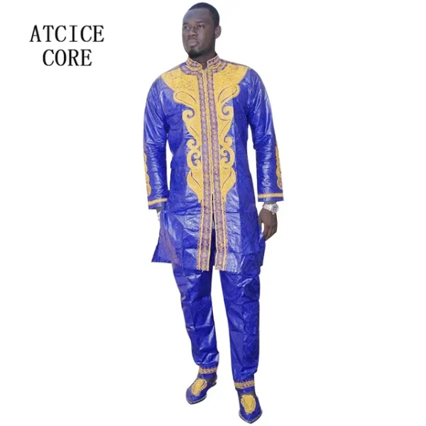 Bazin riche brodé pour hommes avec pantalon – Image 8