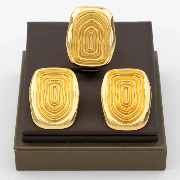 Ensemble de bijoux en cuivre, plaqué or 18 carats pour femmes, avec boucles d'oreilles à clip et bague – Image 10