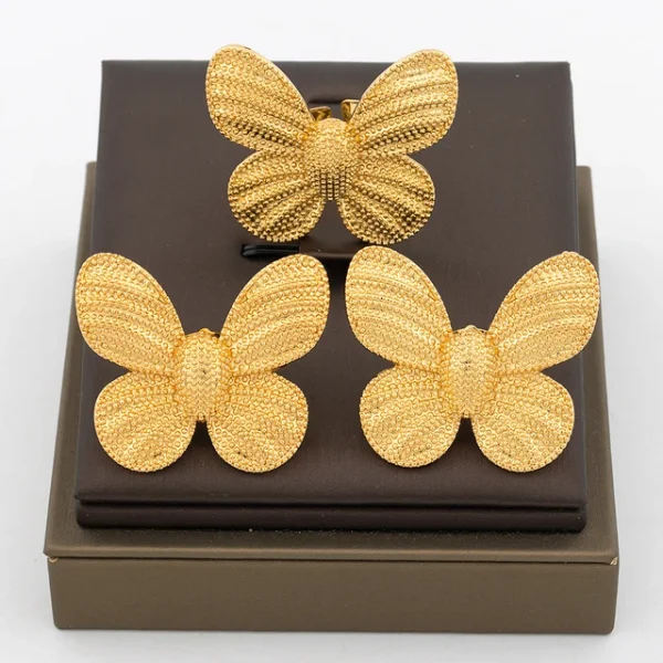 Ensemble de bijoux en cuivre, plaqué or 18 carats pour femmes, avec boucles d'oreilles à clip et bague – Image 12