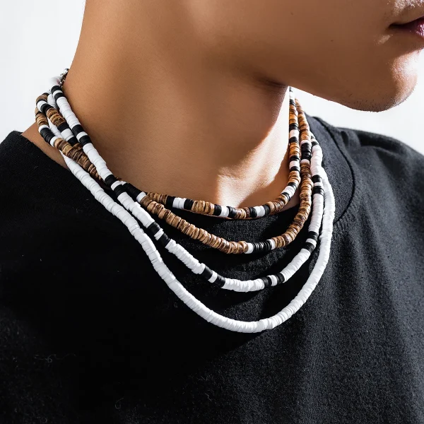 KunJoe-Collier de perles en bois naturel pour homme, argile douce, rétro, africain, surf, tribal, bijoux de fête, cadeau, ensemble de 4 pièces – Image 2