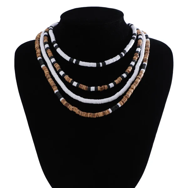 KunJoe-Collier de perles en bois naturel pour homme, argile douce, rétro, africain, surf, tribal, bijoux de fête, cadeau, ensemble de 4 pièces – Image 5