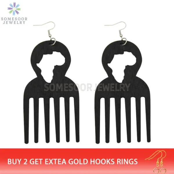 Grandes boucles d'oreilles en bois SOMESOOR, avec comme motif une carte creuse de l'Afrique – Image 8