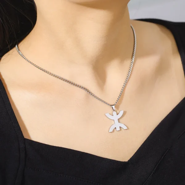 Skyrim-Collier avec Pendentif Symdains Berbères Africains pour Femme, Amulette Ethnique en Acier Inoxydable, Lettre Amazigh Yaz – Image 2