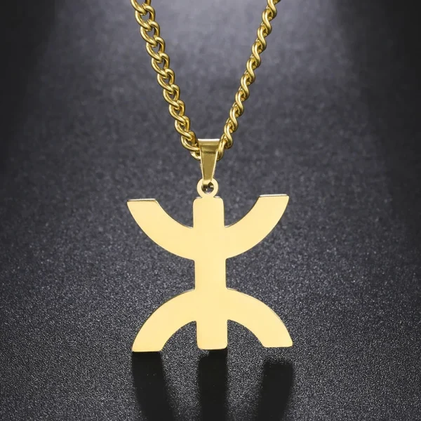 Skyrim-Collier avec Pendentif Symdains Berbères Africains pour Femme, Amulette Ethnique en Acier Inoxydable, Lettre Amazigh Yaz – Image 3