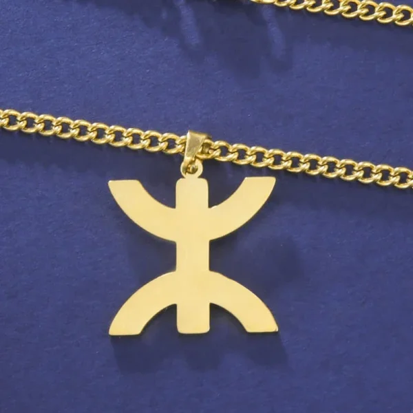 Skyrim-Collier avec Pendentif Symdains Berbères Africains pour Femme, Amulette Ethnique en Acier Inoxydable, Lettre Amazigh Yaz – Image 5