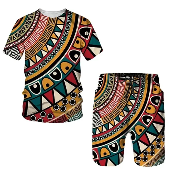 Tenues africaines pour hommes, vêtements africains pour hommes, ensemble de survêtement 2 pièces, style ethnique, chemises Dashiki, t-shirt à manches courtes, short – Image 2