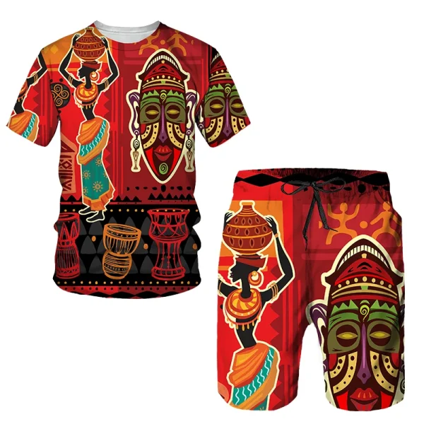 Tenues africaines pour hommes, vêtements africains pour hommes, ensemble de survêtement 2 pièces, style ethnique, chemises Dashiki, t-shirt à manches courtes, short – Image 5
