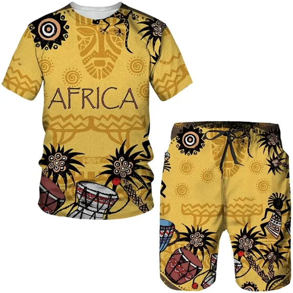 Tenues africaines pour hommes, vêtements africains pour hommes, ensemble de survêtement 2 pièces, style ethnique, chemises Dashiki, t-shirt à manches courtes, short
