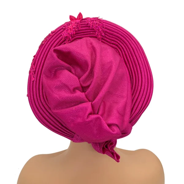 Turban Africain Élégant avec Cravate en Dentelle Brodée pour Femme – Image 5