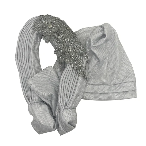 Turban Africain Élégant avec Cravate en Dentelle Brodée pour Femme – Image 6